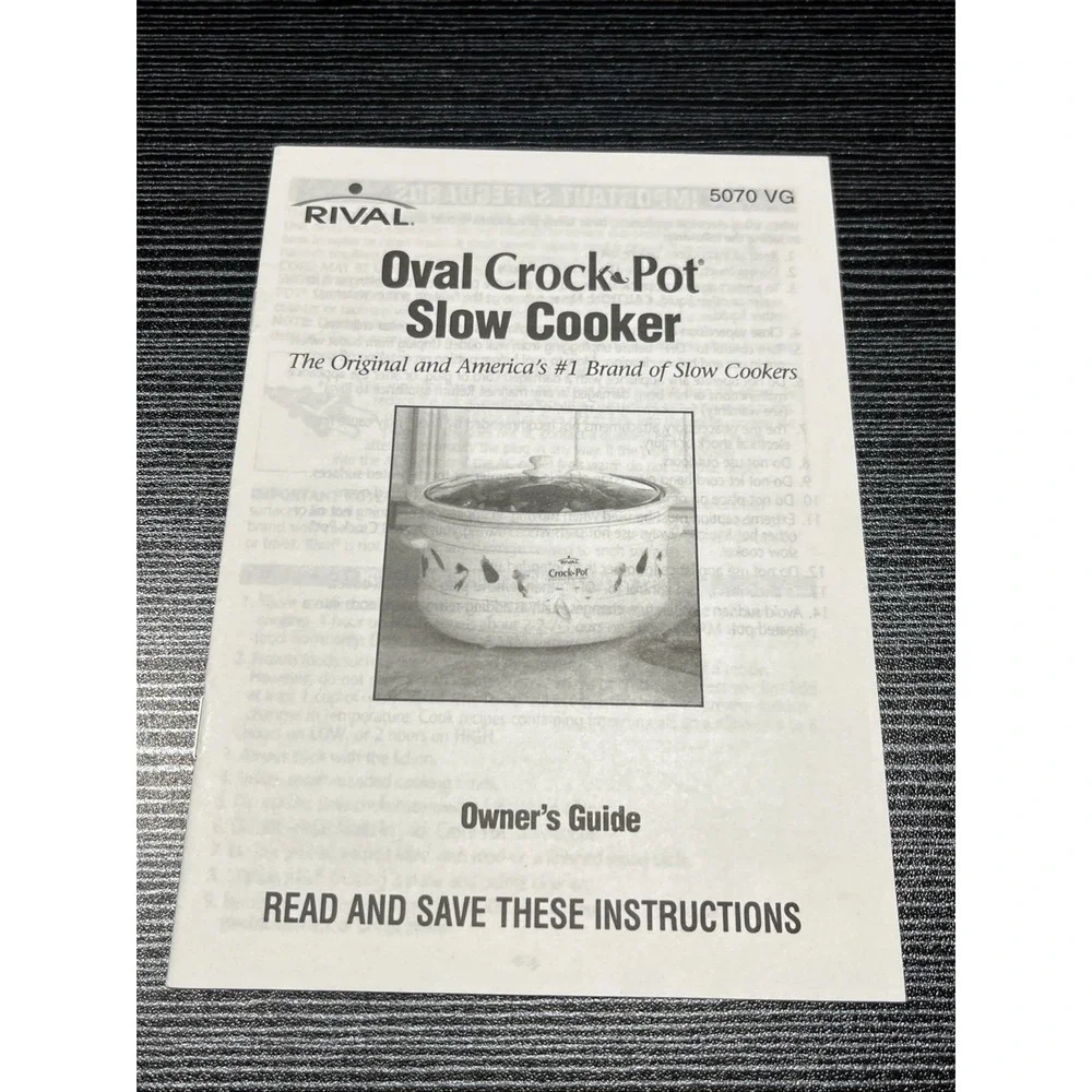 Rival Crock-Pot Slow Cooker Owner's Guide – 2002 Vintage‎ Manual – Staple Bound